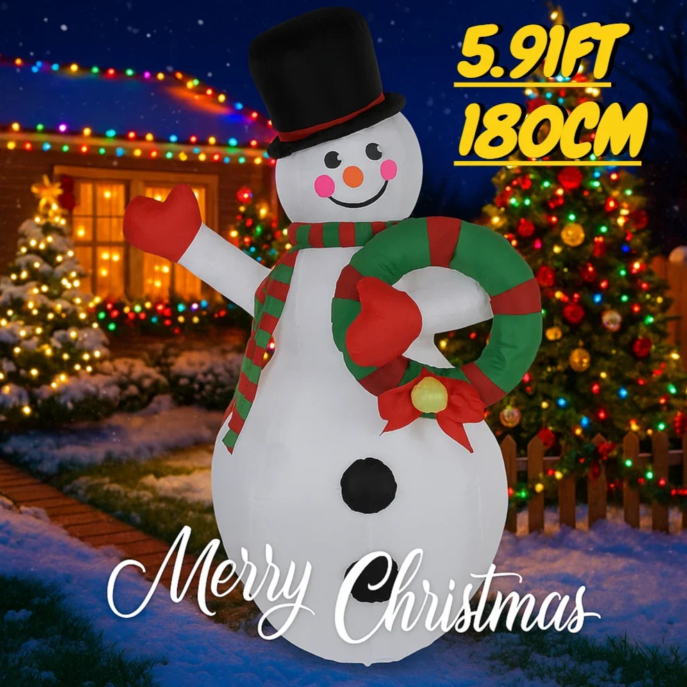 

5,91 фута гигантская надувная игрушка-снеговик венок со светодиодной подсветкой Рождественский двор газон украшение для вечеринки Рождественские товары для дома орнамент подарок