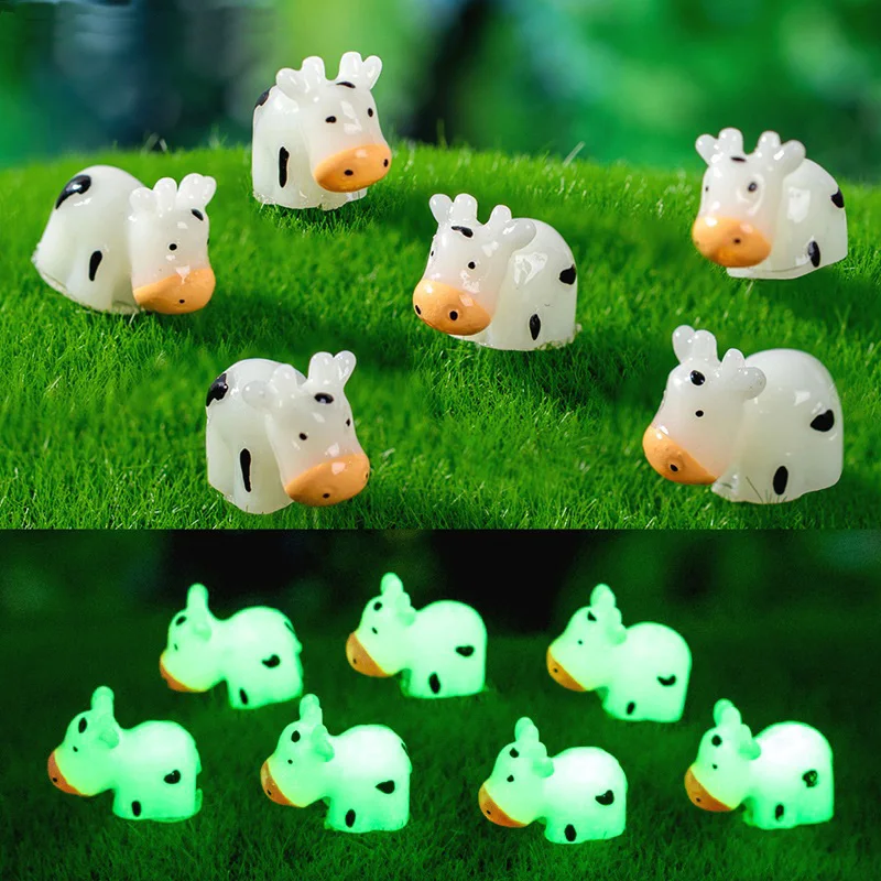 10/20Pcs Glowing Mini Cows DIY Fairy Garden Accessories Miniature Luminous Cows Moss Micro Landscape Desktop Home Decorations