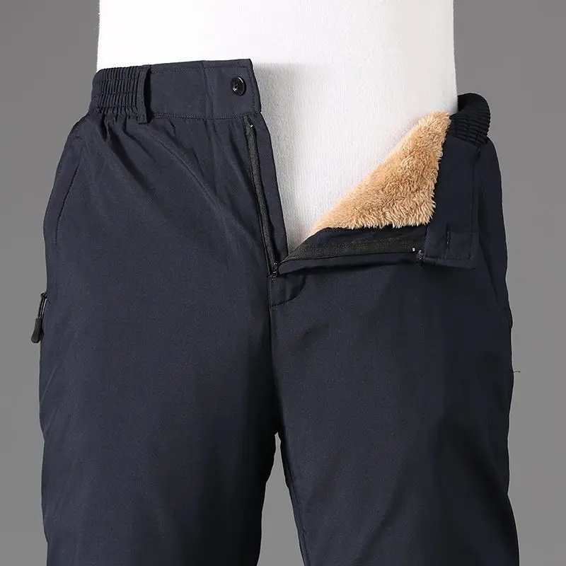 

Middle-aged and Elderly Winter Fleece-lined Outerwear Cotton Pants Men High Waist Plus Size Warm and Cold-proof