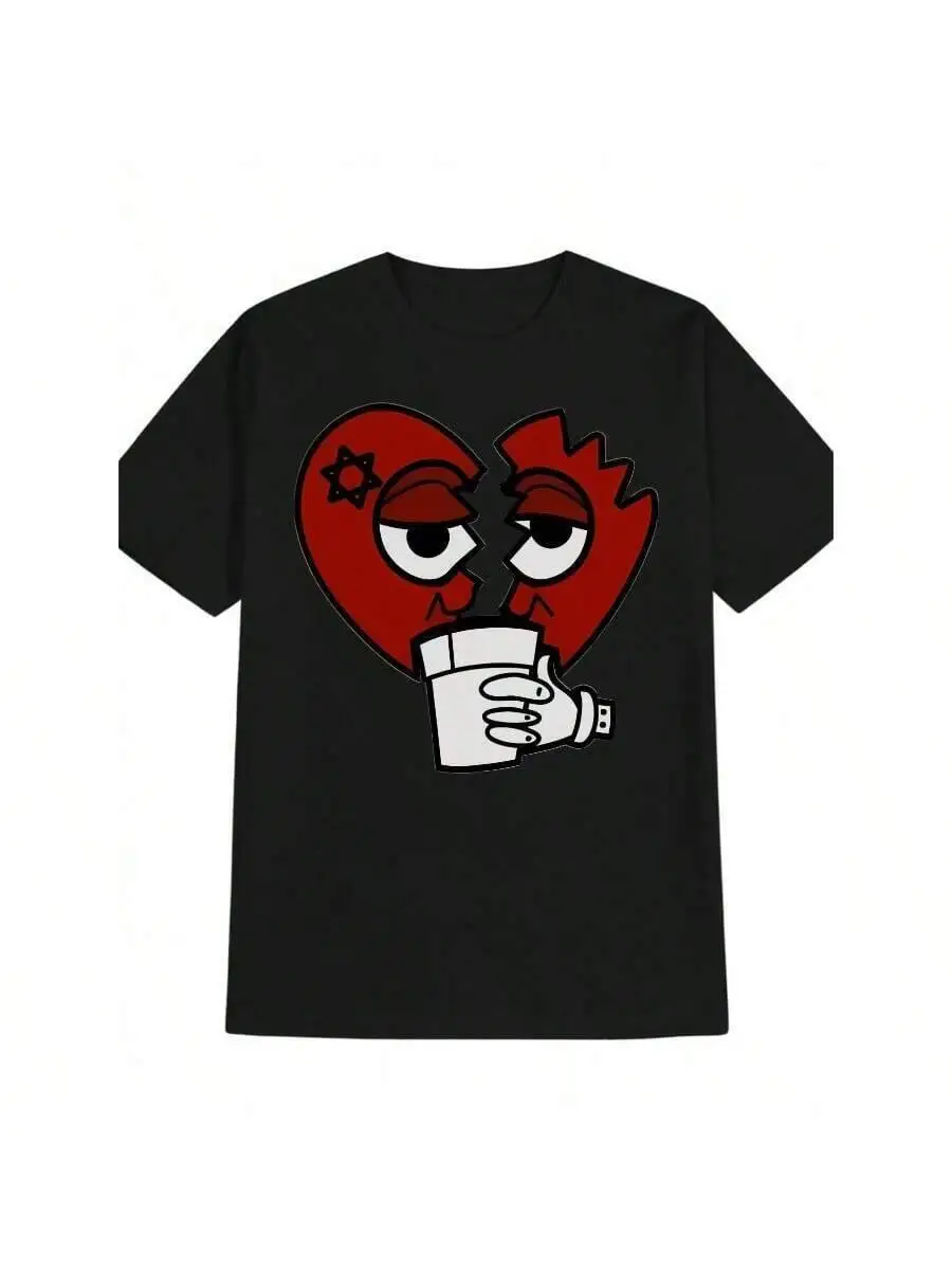 Funny Men's Graphic Tee - Vintage Cartoon Print, Suer T-Shirt In Black, Machine Washable Polyester, Perfect For 100% Cotton