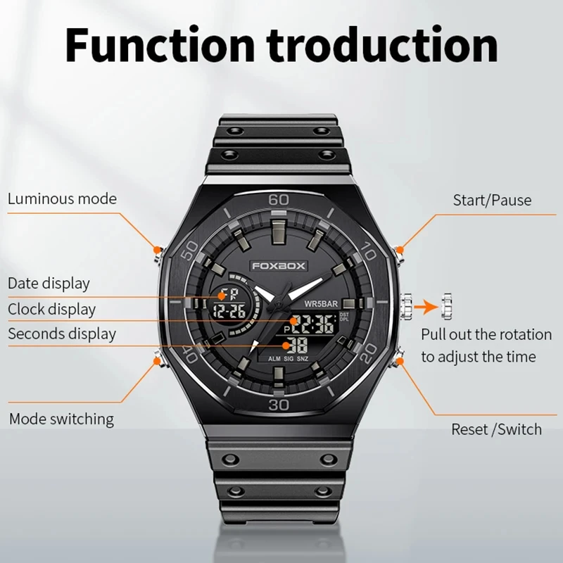 LIGE Fashion Analog Digital Quartz Watch For Men FOXBOX Brand Luxury Mens Watches Sport Waterproof Chronograph Montre Homme+BOX