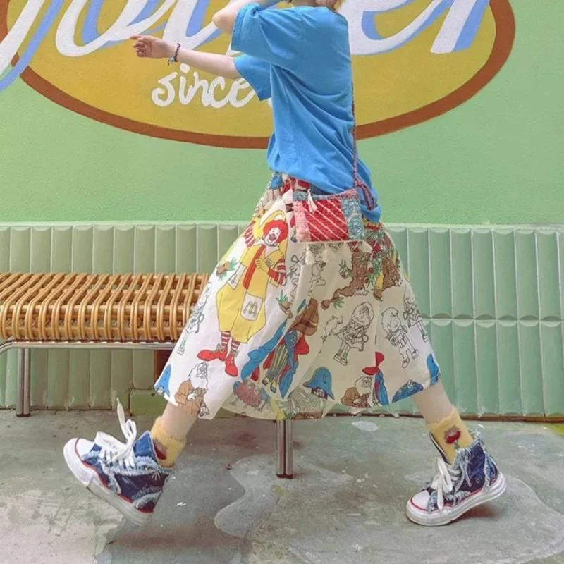 Summer Casual Women's Printed Long Skirt With Large Swing Retro Hamburg Cartoon Cute Color Loose High Waisted Slim A Line Skirts