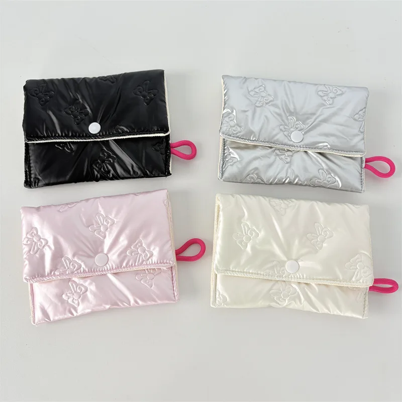 Ins Flip Hasp Coin Purse kids Mini Purse Small Wallet PU Shiny Embossed Makeup Bag Cute Handbag Sanitary Pad Bag Card Holder