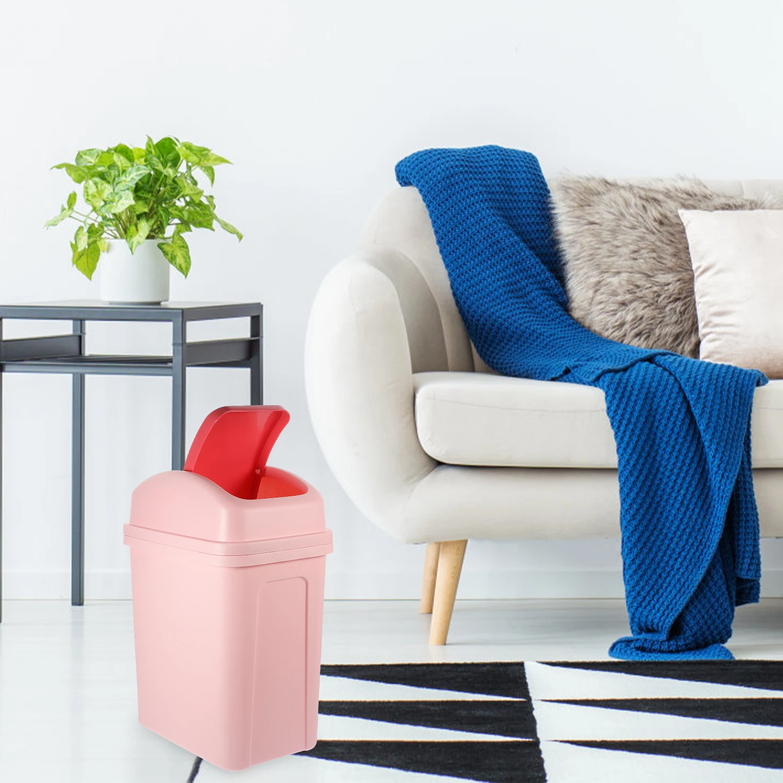 

Large Capacity Swing Lid Trash Can Waste Bin Kitchen Bathroom Garbage Plastic Thicken Bucket Deep Black 50L Storage Household