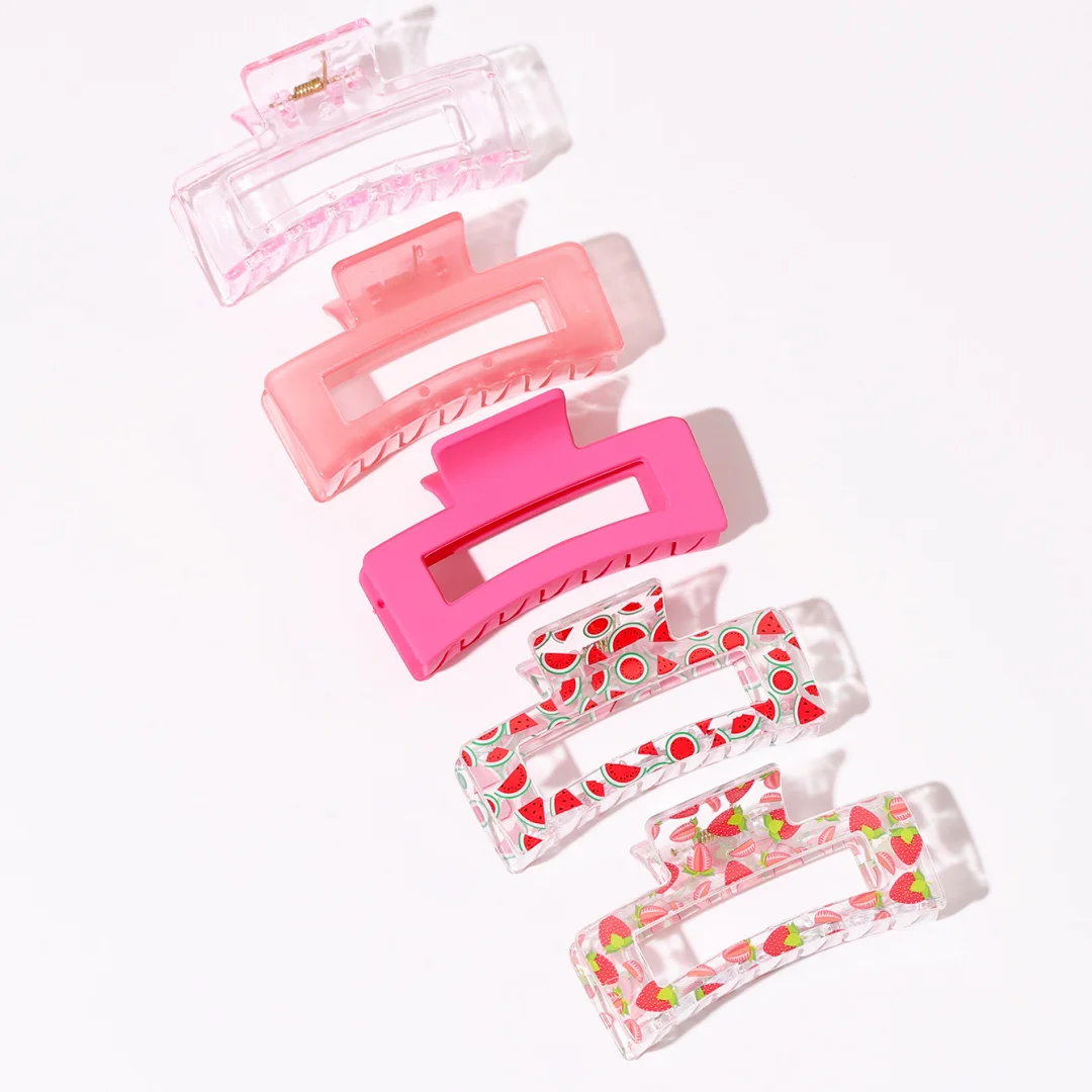 الصيف الحلو القلب طباعة مقاطع الشعر 5 قطع مجموعة نقل الحرارة مربع القرش كليب للنساء الفتيات إكسسوارات الشعر الساخن بيع