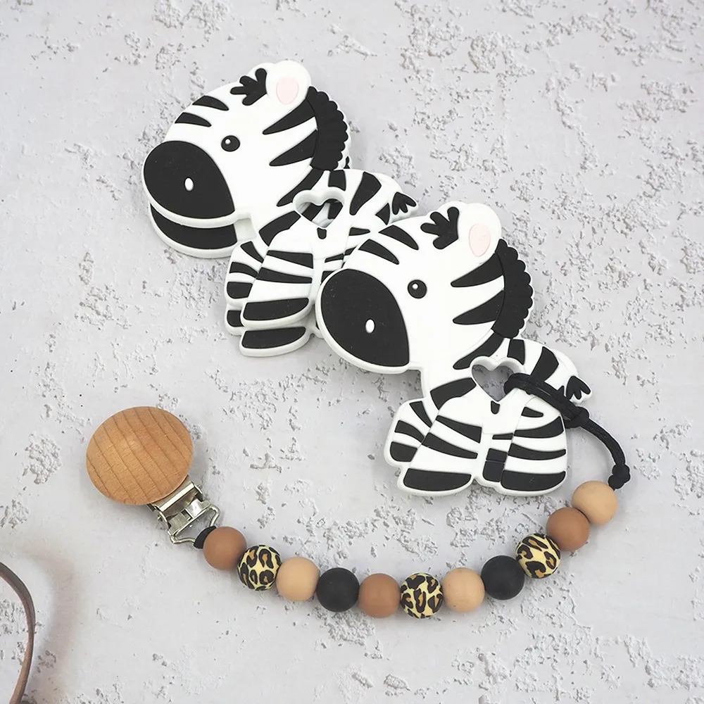 

Chenkai 5pcs Silicone Zebra Teethers Animal Shaped Teething DIY Baby Chewing Pendant Nursing Sensory Pacifier Dummy Necklace Toy