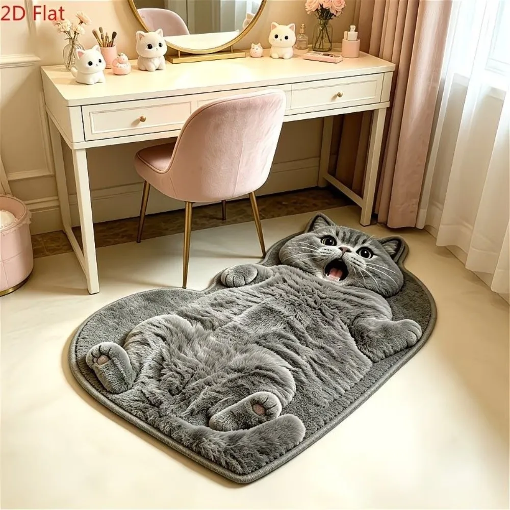 New Cute 3D Visual Cat Rug Washable Anti-Slip Bathroom Floor Mat 40x60 50x80cm Animal Pattern Plushie Door Mat Home Decor
