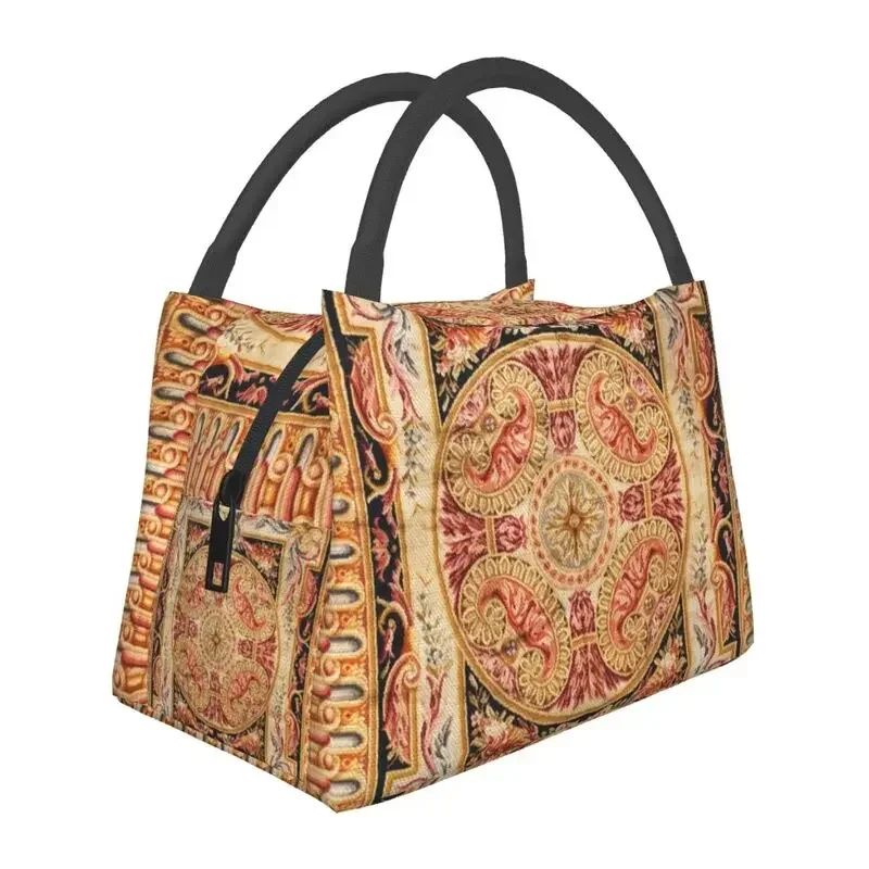 

Antique French Aubusson Rug Insulated Lunch Bags for Camping Travel Europe Carpet Flower Leakproof Cooler Thermal Bento Box