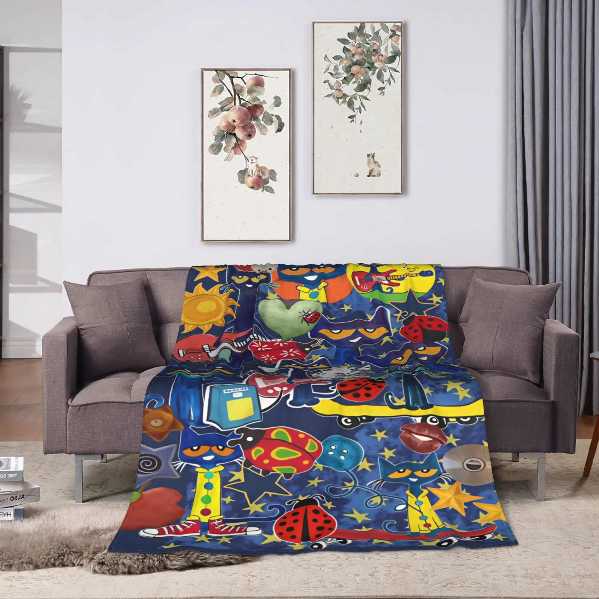Pete the Cat Blanket  Travel Office Flannel Throw Blanket For Couch Chair Sofa Bed Super Warm Custom Quality Bedspread Gift Idea
