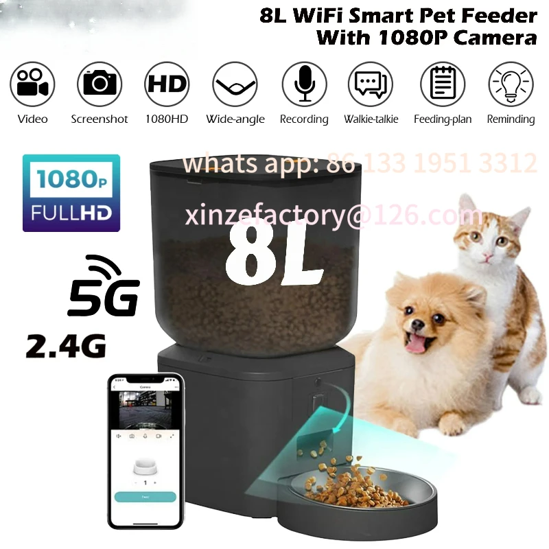 

Customizable 8L Automatic Cat Feeder With 1080p Camera Video 5G WiFi Cat Food Dispenser Pet Smart Voice Recorder Tuya APP Pet Au