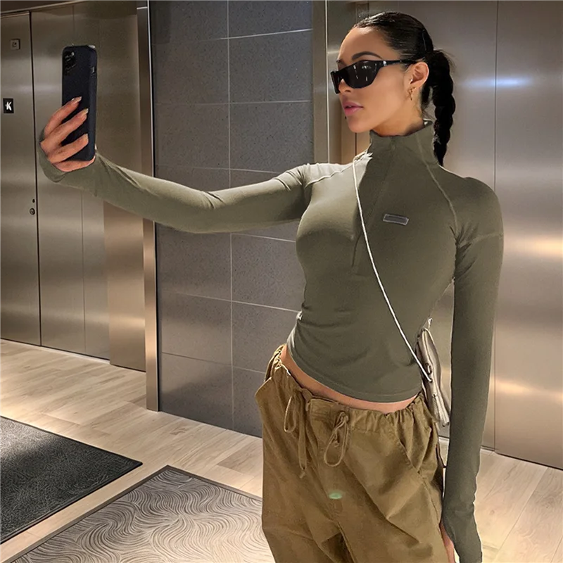 ABMW-سترات رياضية نسائية، سترات يوجا مع سحابات، قمصان رياضية قصيرة نحيفة