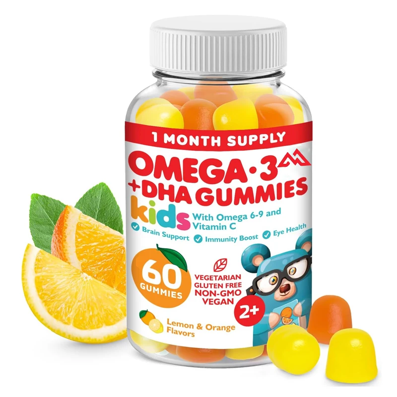 Vegetarian Omega 3 gummies, suitable for children and toddlers (60 pills), containing Omega 6 and 9, without fish oil and gluten