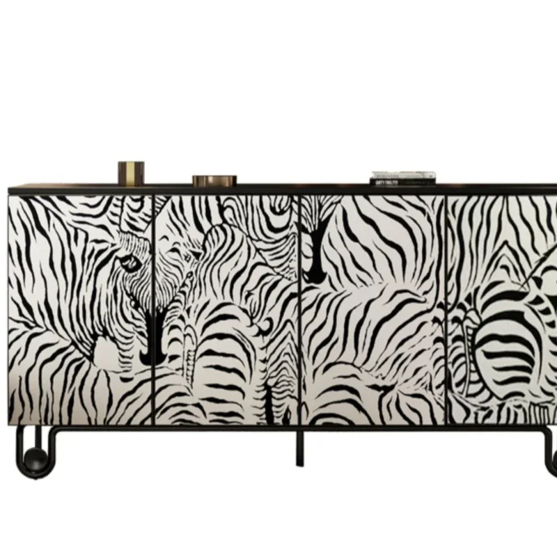 

French porch cabinet art hand-painted zebra copy living room dining side cabinet medieval shoe cabinet retro decorative locker