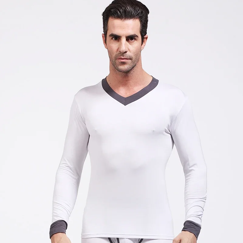 

Мужское облегающее осеннее тонкое одноразовое пальто из модала с v-образным вырезом, теплый топ с длинными рукавами