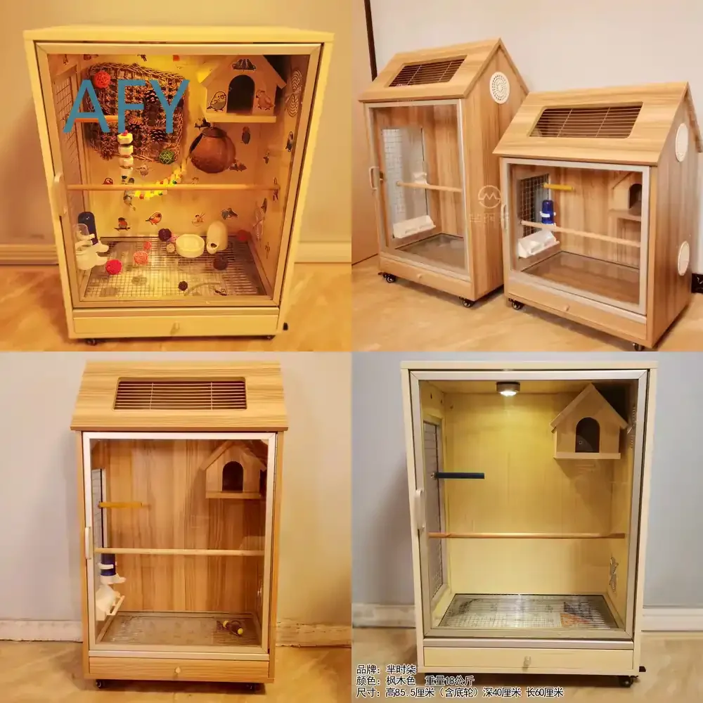 Solid Wood Ecological Board Parrot Cage for Birds Household Bird Cage for Large Macaw Cockatoo African Grey Finch Canary