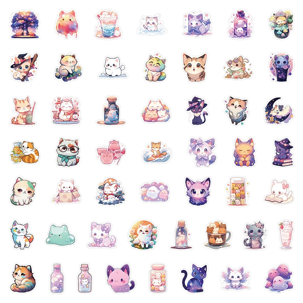 10/30/50pcs Colorful Cute Cat Stickers Kawaii Girls Cartoon Decals DIY Notebook Stationary Laptop Phone Cute Animal Decals Toys