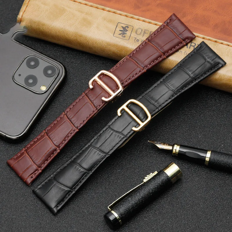 For Cartier Watch Band Men's Women's Genuine Leather Card Libo Tank London Solo Tank Cow Leather Watch Strap 16mm 17mm 23mm 25mm