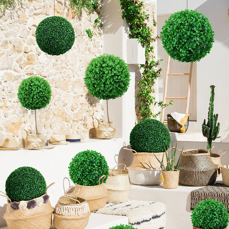 Artificial Plant Boxwood Topiary BallFaux Plants Decorative Grass Balls UV Protected for Home Patio Garden Balcony Wedding