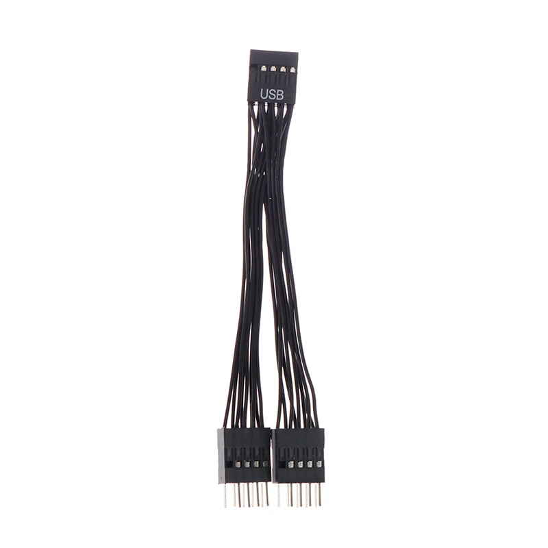 Cabo de Extensão USB para PC, Computador Motherboard, 1 fêmea para 2 macho, Y Splitter, 9 pinos, 10cm, DIY