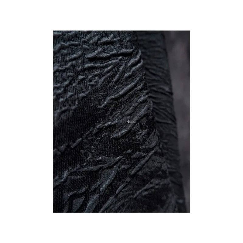 Blended Solid Color Black Irregular Cm Reef Embossed Dark Grain Three-dimensional Jacquard Fabric Designer Fabric