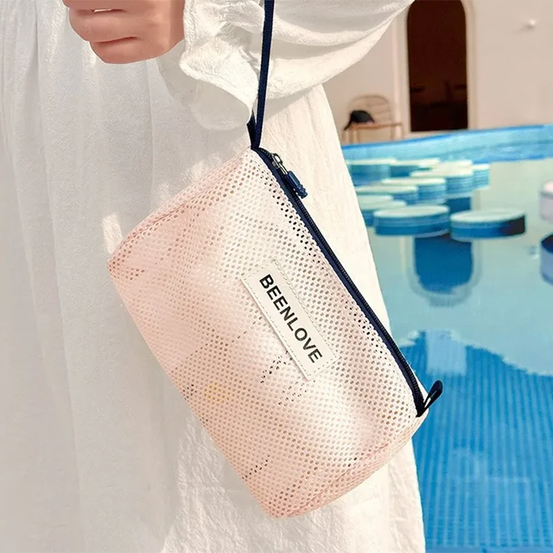 Portable Mesh Cosmetic Storage Bag Swimming Goggles Beach Bag Multi-Purpose Travel Toiletry Bag Modern Simple Style Handbag