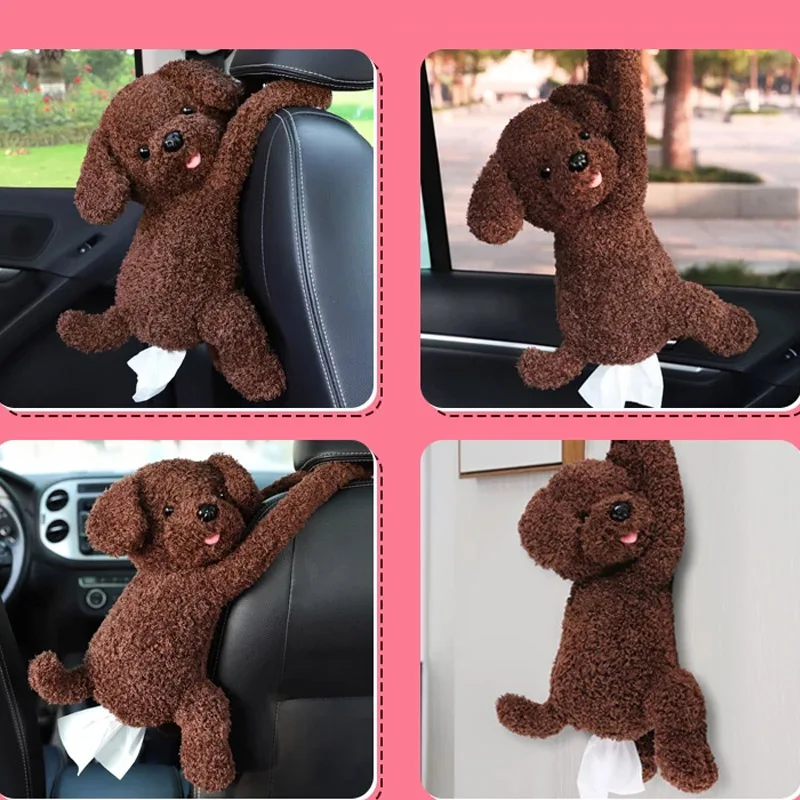 Cute Car Accessories Woman Tissue Box Creative Lovely Teddy Dog Plush Tissue Box Holder for Car Armrest Box Car Seat Tissue Box