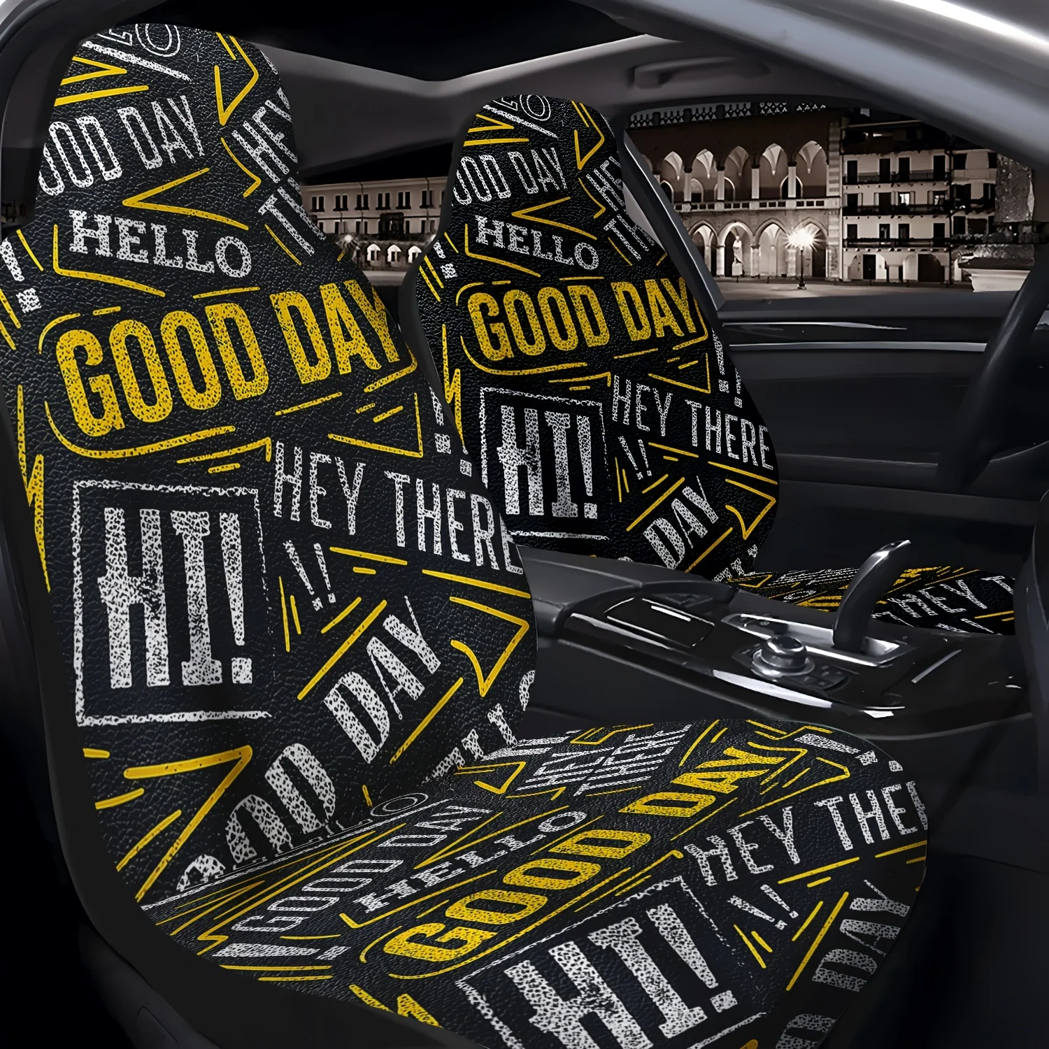 Set Of 2 Good Day Letter Car Seat Covers, Suitable For Front Seats, Easy To Install And Clean, Compatible With Cars, Suvs, Truck