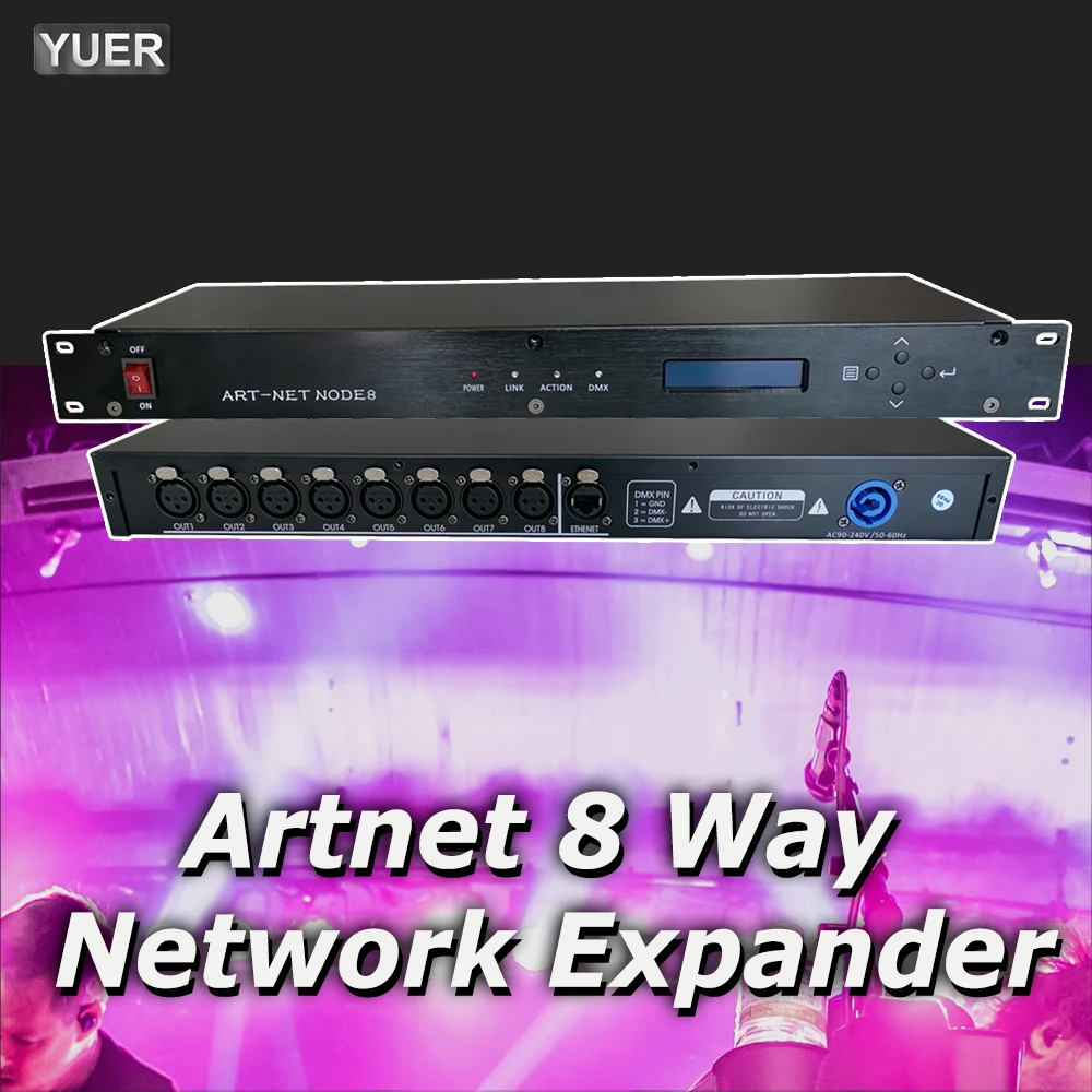 

Artnet 8-полосный сетевой расширитель выхода 8x512 4096 каналов для MA Titan Satge Dj Контроллер освещения Artnet для DMX Node DJ Disco