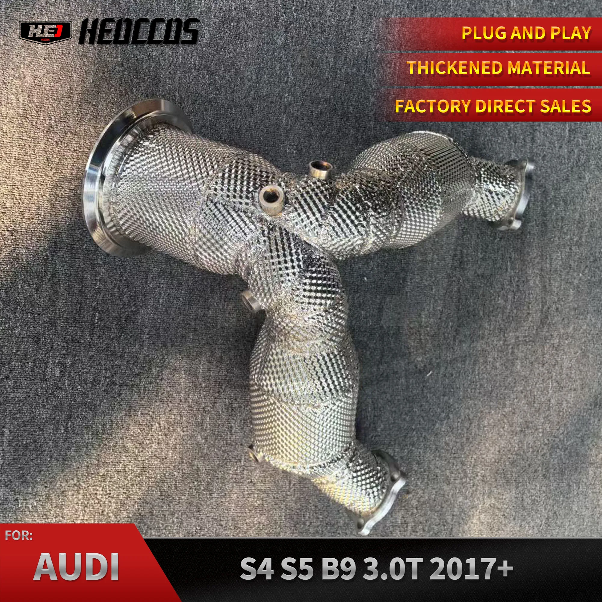 

HEO Performance Stainless Steel Exhaust Sport Cat Downpipe For Audi S4/S5 B9 3.0T 2019-2023 High Flow Catted Downpipe