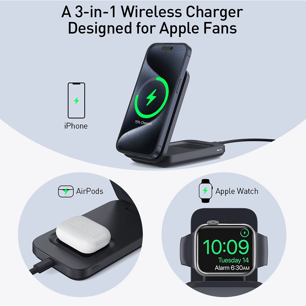 QI2 Magsafe Charger 3in1 Heat Dissipation Wireless Chargers Magnetic Phone Charging Station for iPhone 16 AirPods Fold Charger