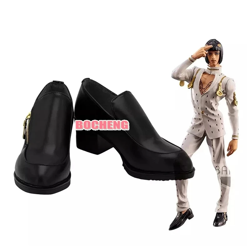 

Anime JoJo's Bizarre Adventure Bruno Bucciarati Cosplay Black Gloden Shoes Boots Custom Made Halloween Carnival Fancy Party Prop