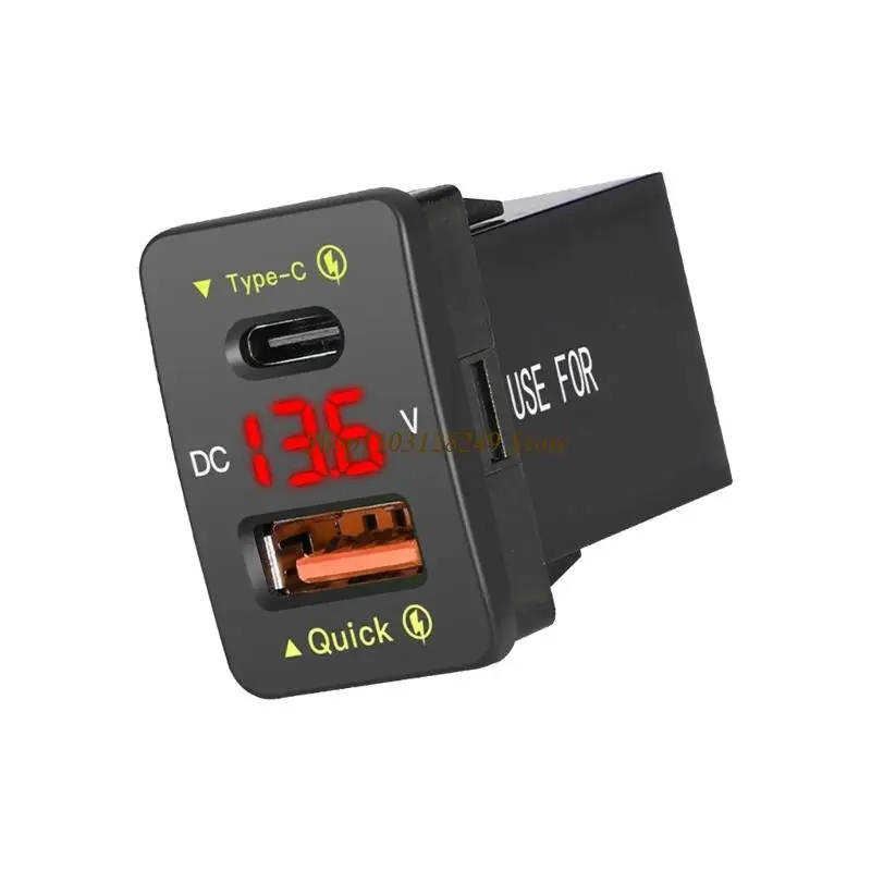 Fast Charging Adapter Automotive Accesories Type-C USB Car Cellphone Charging Port with Voltmeter Power Socket for Phone