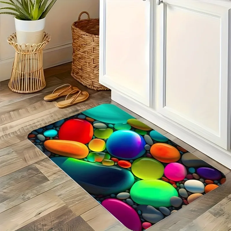 

1PC Colorful pebble Pattern Kitchen Rug Non-Slip Door Mat Pop design Bathroom Rug Bath Mat Carpet for Home Sink Laundry Decor