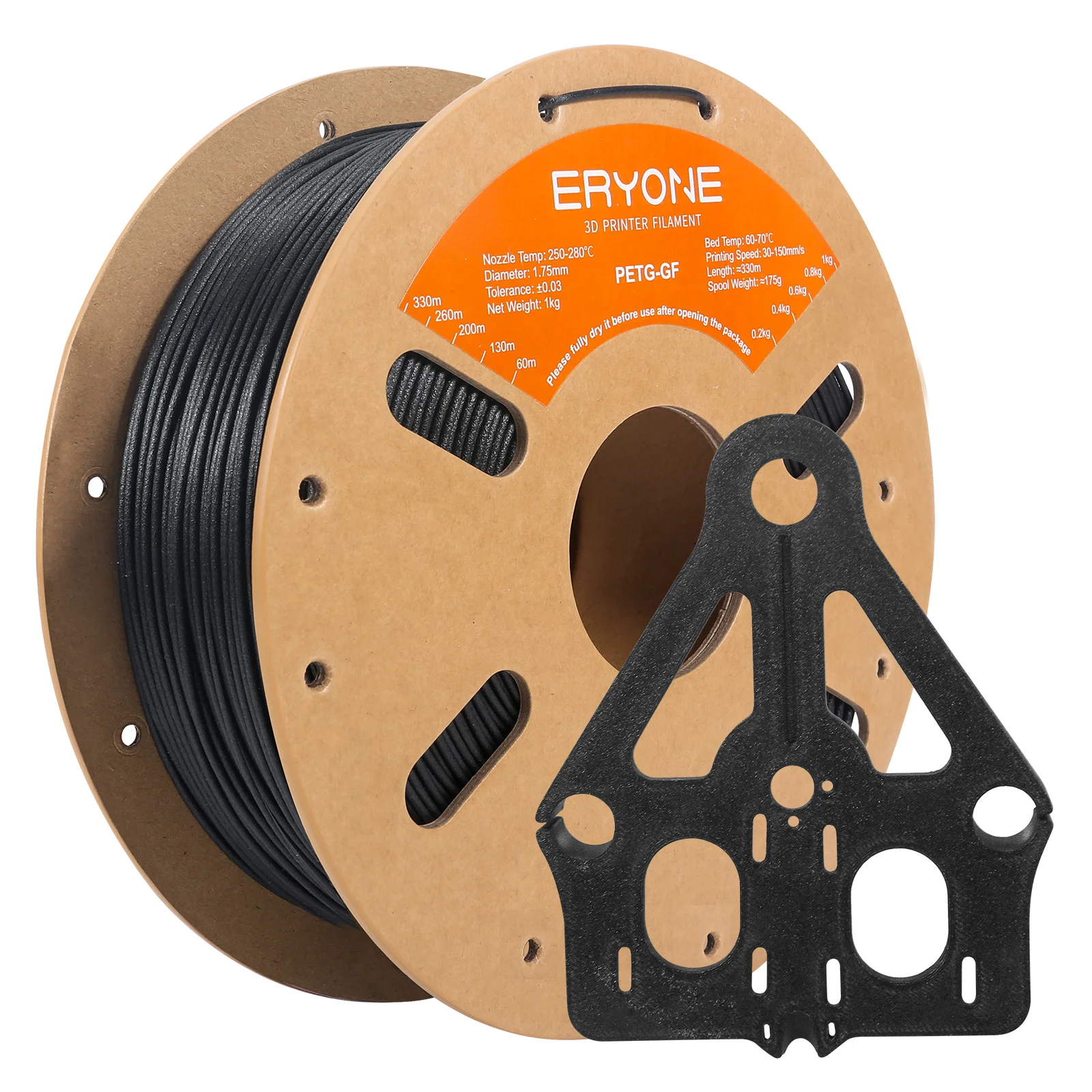 ERYONE Glass Fiber PETG Filament 1.75mm +/- 0.03mm, 3D Printing Filament PETG GF, 1kg (2.2 LBS)/Spool