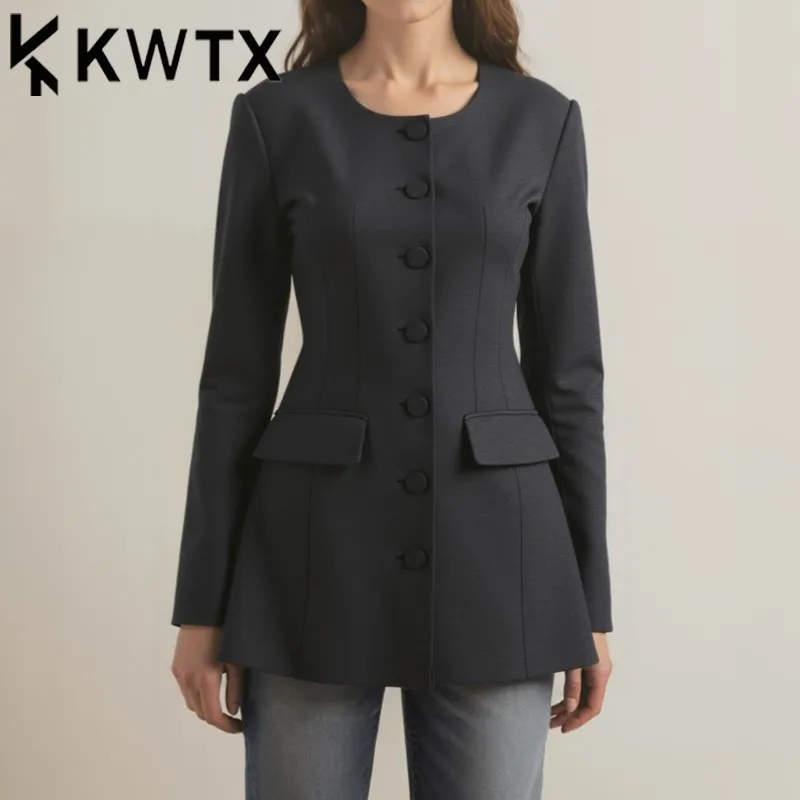 

KWTX Women’s Gray Tailored Single Breasted Blazer Elegant Minimalist Premium Designer SS25 Office Casual Jacket