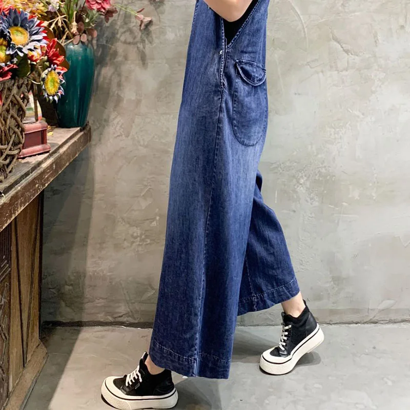 New Oversized Women Denim Jumpsuit Summer Streetwear Suspenders High Waist Straight Wide Leg Jeans Female Casual Trouser Rompers