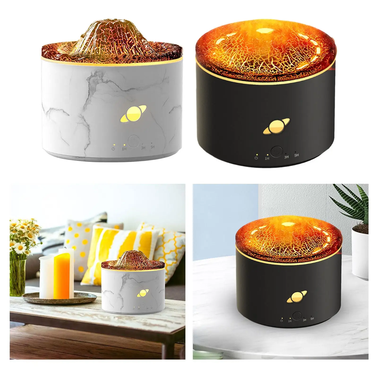 자동 차단 불꽃 아로마 디퓨저, 다채로운 주변 야간 조명 에센셜 오일 디퓨저, 거실 탁상 사무실 요가 선물