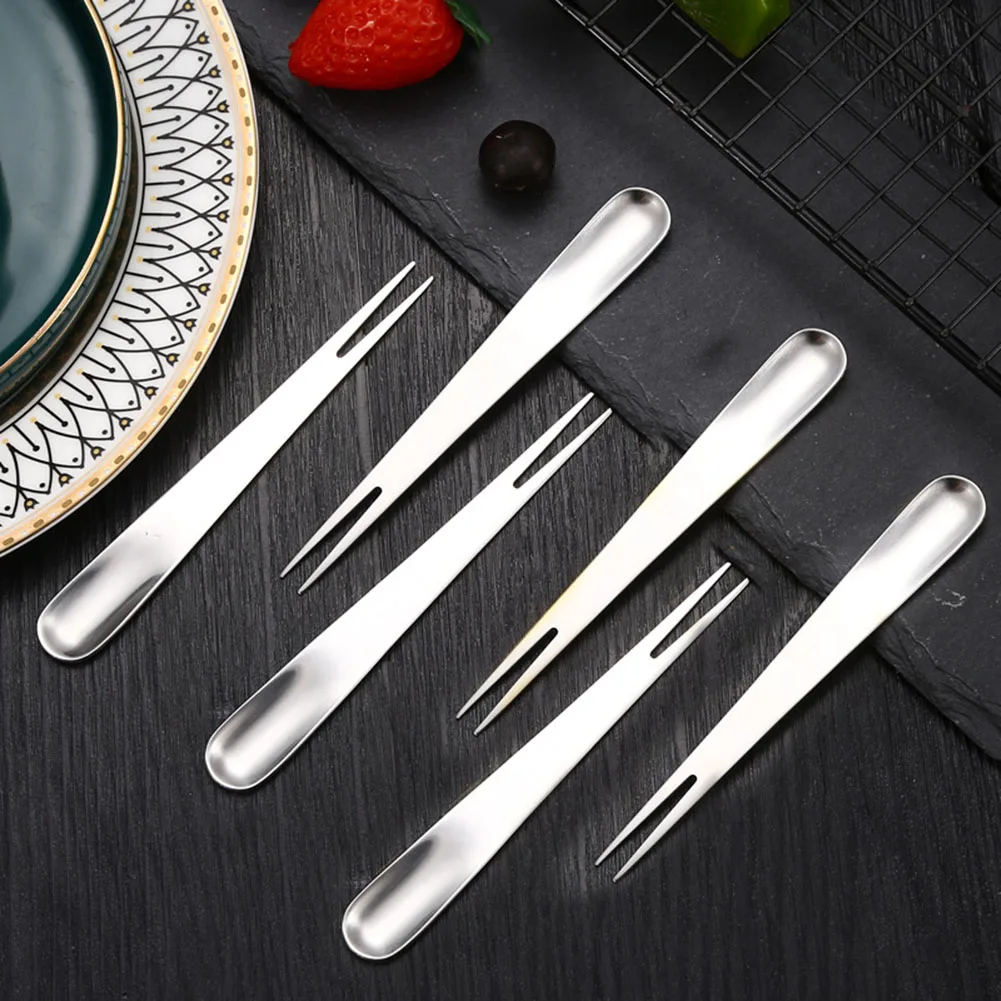 1pc Stainless Steel Fruit Forks Dessert Forks Mini Fork Set Snack Cake Dessert Forks Cafeteria Multifunction Fork Spoon