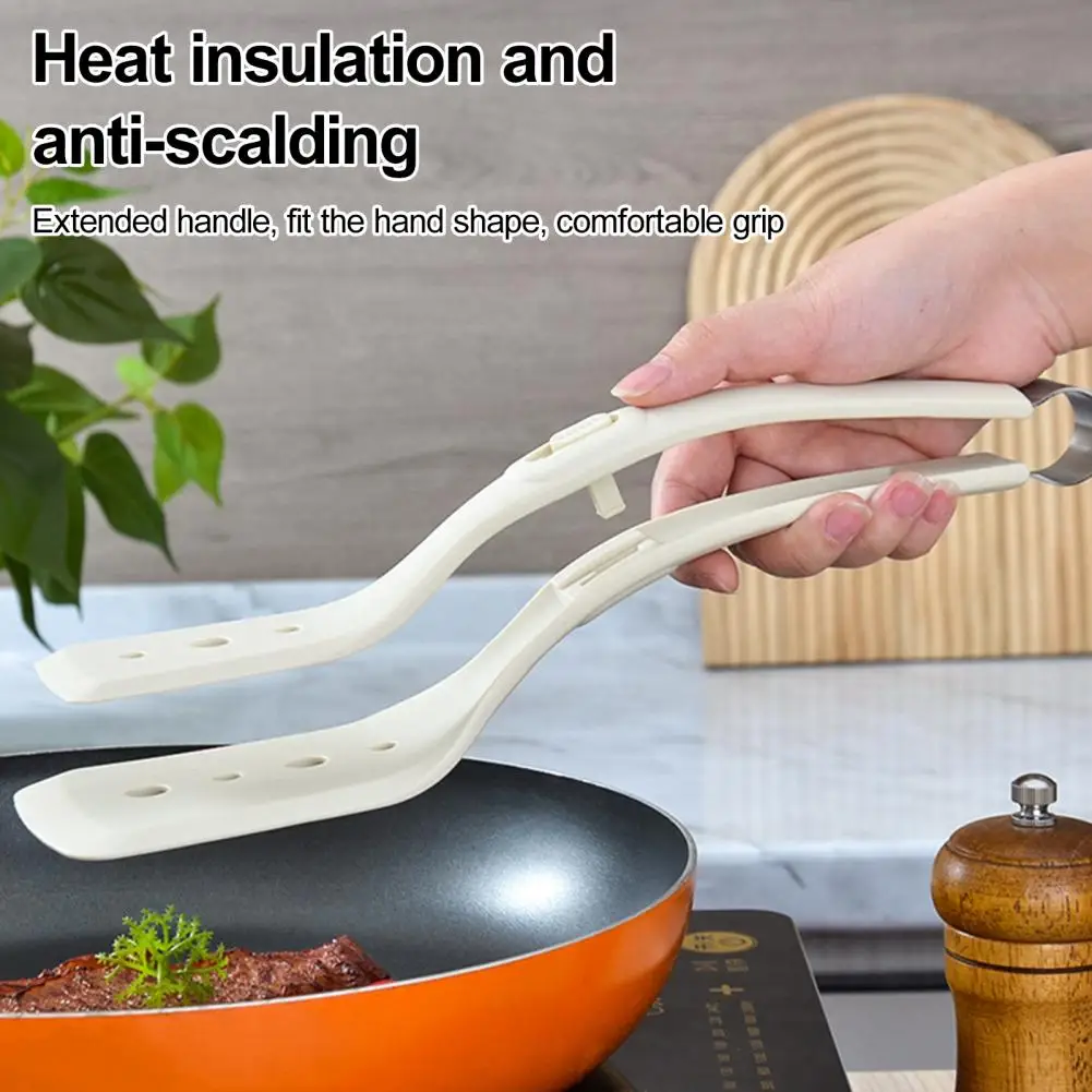 2-in-1 Silicone Spatula Frying Scoop Clip Non-Slip Handle Flexible Head Button Locks High Temperature-resistant BBQ Meat Clip