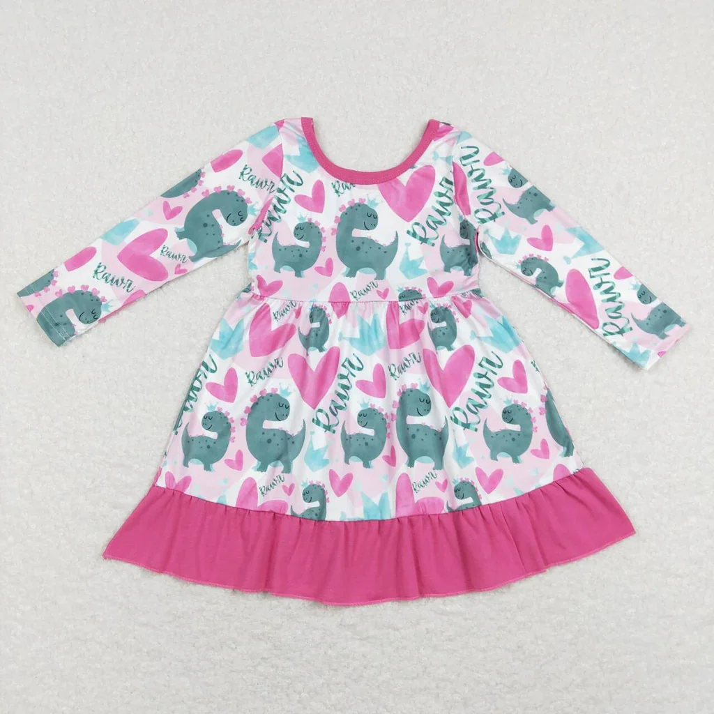 Boutique Baby Girl Dress GLP1107 Dinosaur Rawn Love Pink Hoodie 2 Pcs Boys Set