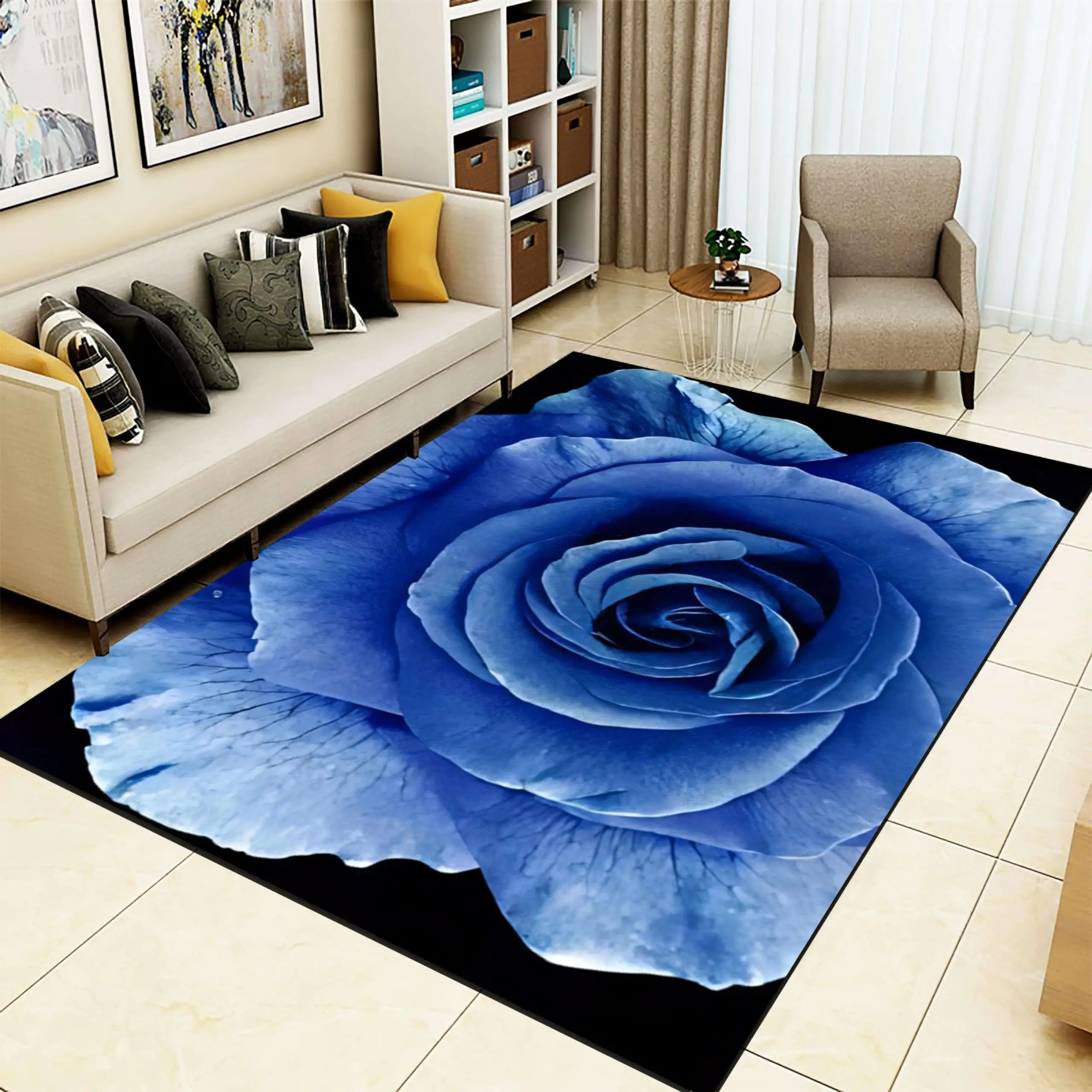 Rose Floral Carpet Romantic Flowers Rug Fantasy Floral Rectangle Area Rug for Adult Yoga Mat Living Room Decor Bathroom Doormat