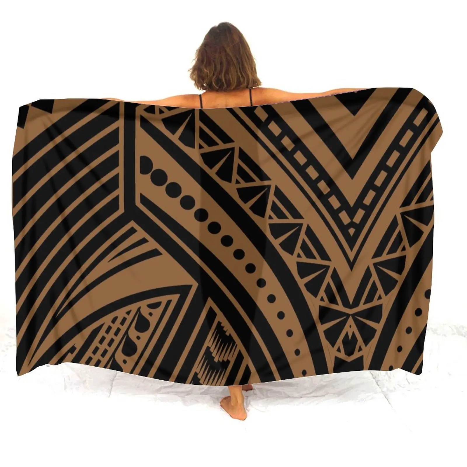 Polynesian Lady'S Custom-Patterned Printed Beach Skirt With Sunshade Cape Available For Wholesale Of The Printed Beach Coat