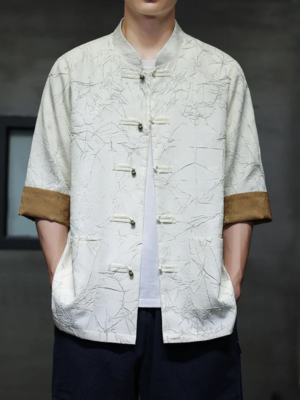 

Summer 2025 Men's Casual ort Sve irt Faionable Traditional Chinese Sle Emed f Sve Top Youth Printed Fabric