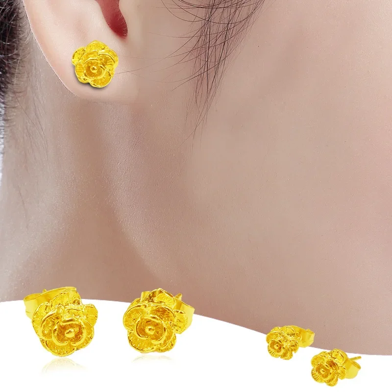 9999 Real Gold 24K Pure Yellow Jewelry Gold, A Variety of Exquisite Flower Stud Earrings, Exquisite Earrings