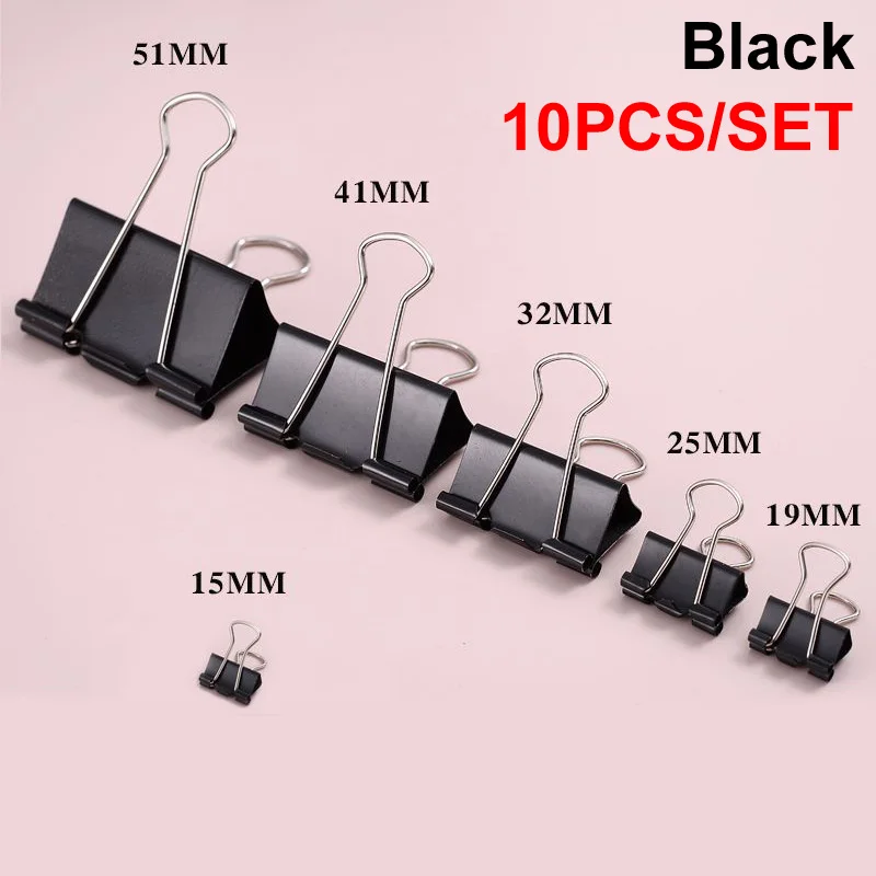 

10pcs/lot Black Metal Binder Clips 1MM/41MM/32MM/25MM/19MM/15MM Notes Letter Paper Clip Office Supplies Binding Securing Clips