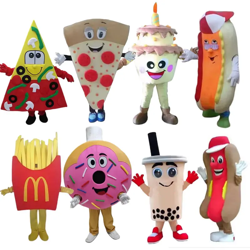 

Donut Cartoon Mascot Costume Hamburger Pizza Hot Dog French Fries Adult Walking Cosplay Halloween Party Performance Props