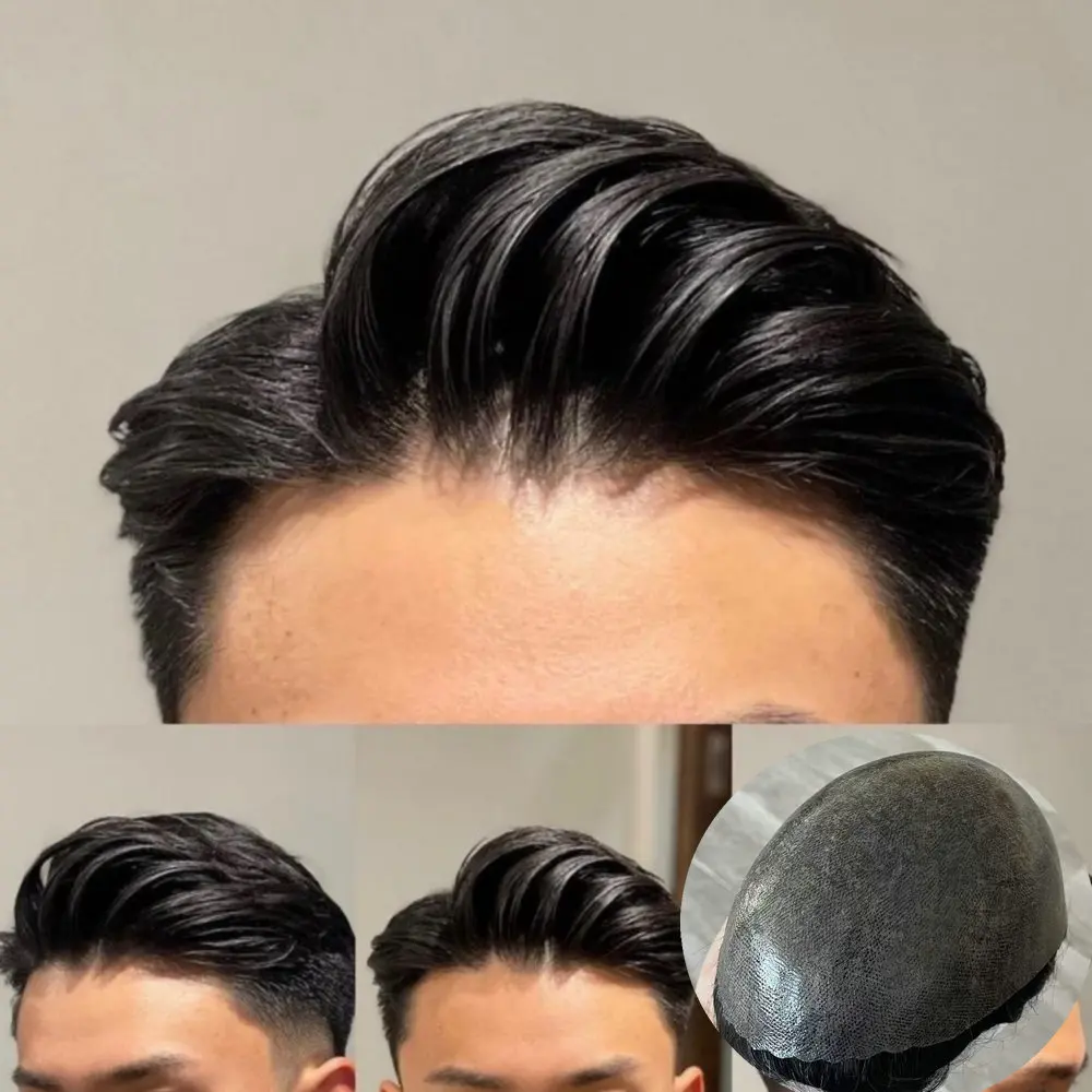 Toupee For Men Human Hair Wigs Undetectable Men Capillary Prothesis Hair System Super Durable 0.1mm Injection Skin PU Base Patch