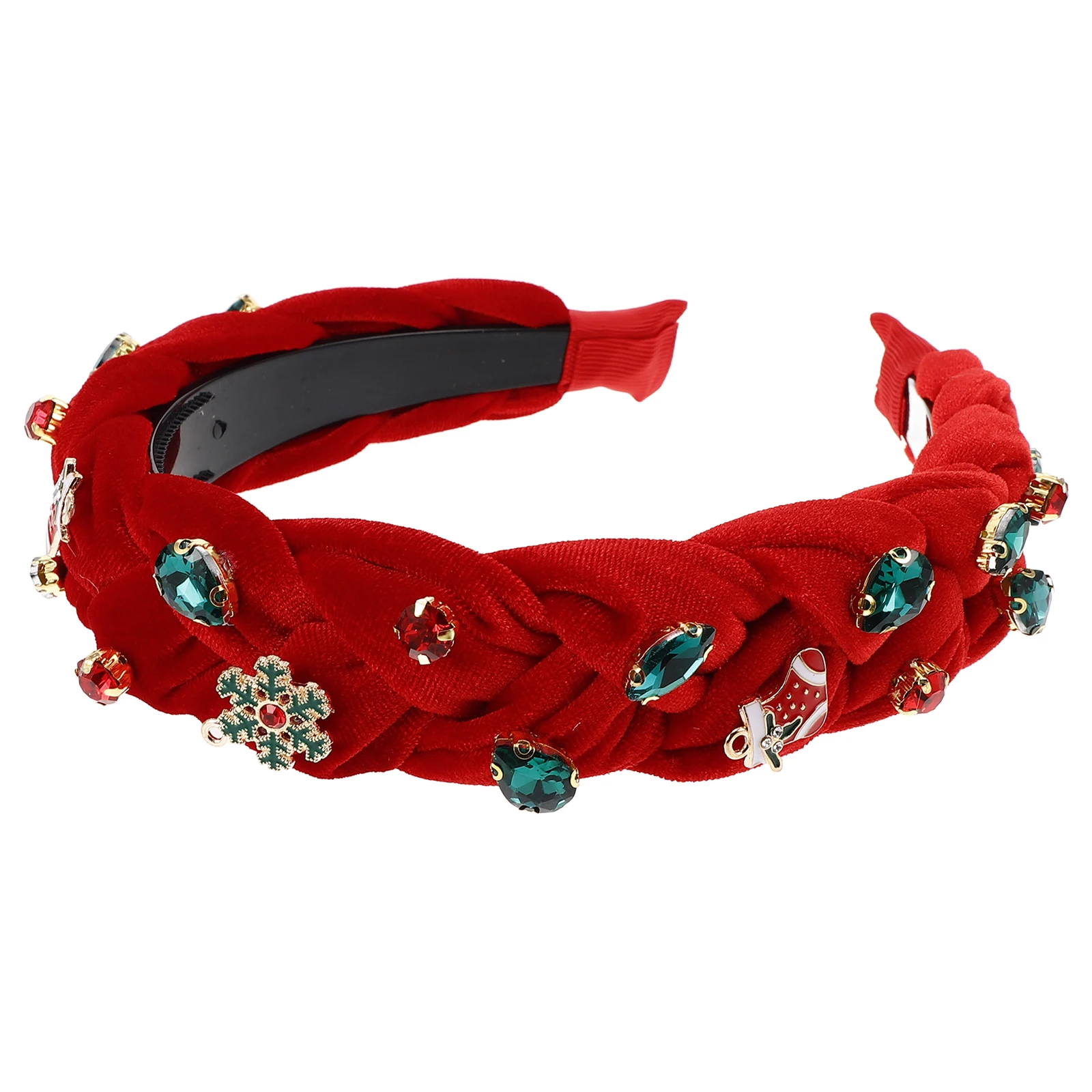 

Women Christmas Headband Wide Red Crystal Rhinestone Snowflake Socks Hair Hoop Accessory Holiday Party Decoration