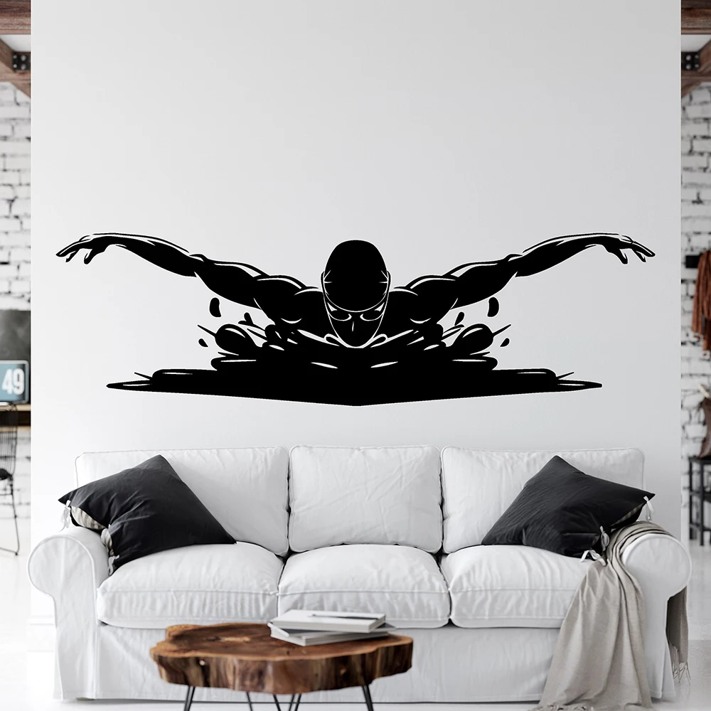 Swimming Wall Decal Diving Decoration Diving Diver Sticker Athlete swimmer Swimming Ocean Swimming Pool Sports School G-172