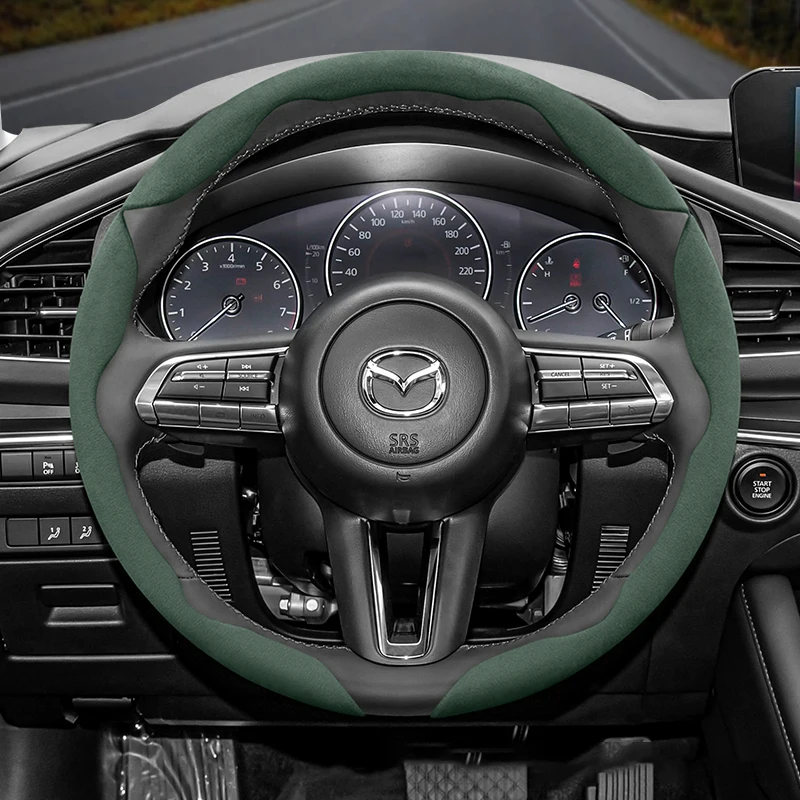Adecuado para Mazda hebilla antideslizante cubierta de volante de gamuza segmentada adecuada para 3 Cx5 6 2 Cx30 Cx3 6Gh 3Bk 6Gg 6П® 3Bm 3Bl Cx-5 Cx7 Cx50 6Gj Bt50 3Sport Cx60 Ez6 323 Mx5Nd Cx80